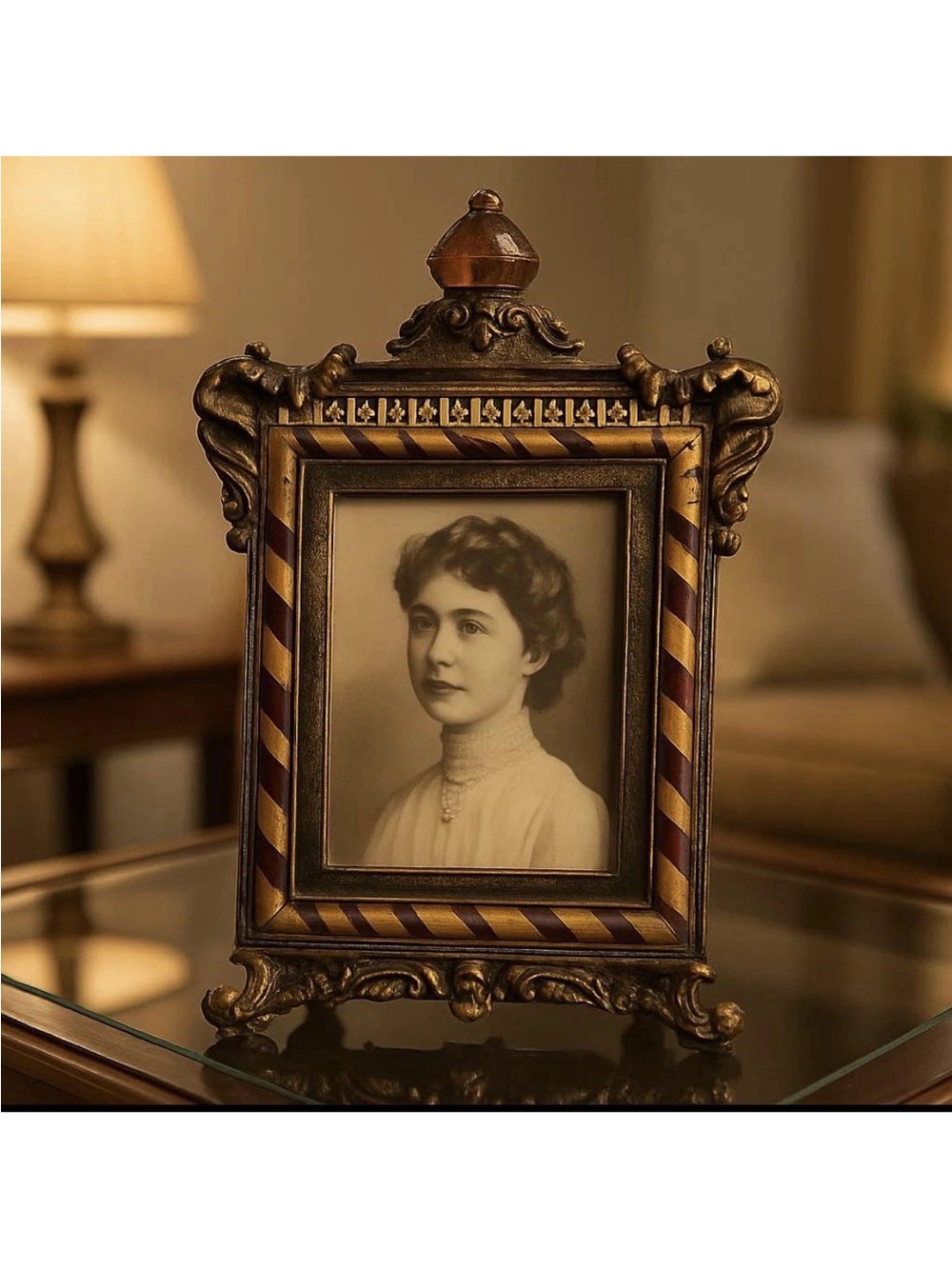 Ornate Antique-Style Gold and Brown Picture Frame